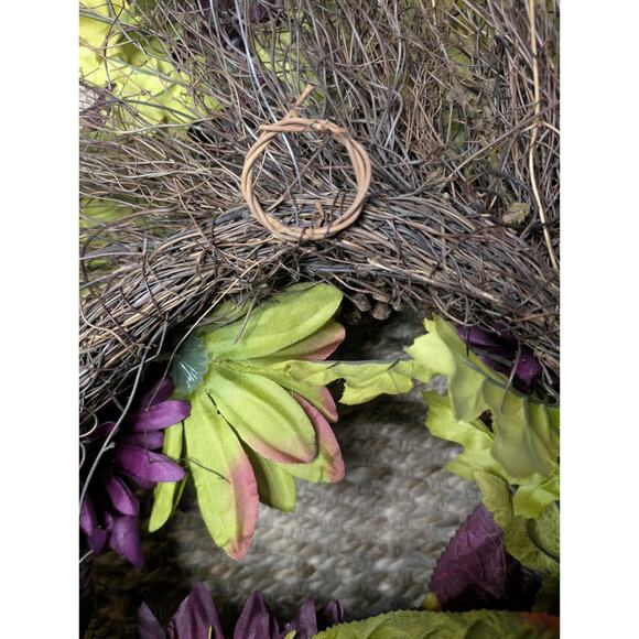 Purple Floral Leaf Twig 24" Pinecones Artificial Wreath Fall Autumn - Picture 10 of 11